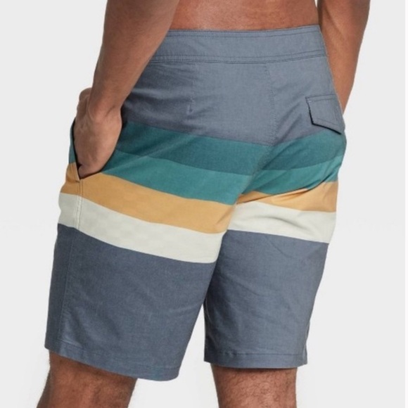 New! Goodfellow & Co. Men's Sz 33 IndigoVector Striped Boardshorts Swim Trunks - Picture 3 of 14